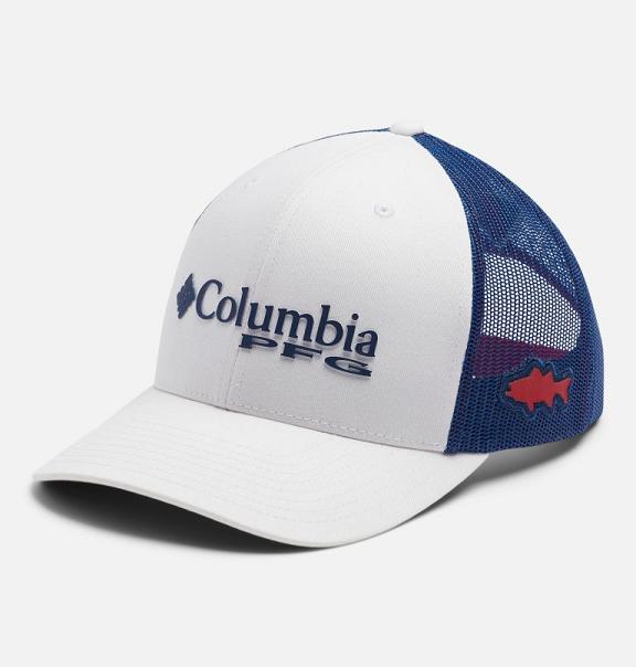 Columbia PFG Mesh Snap Back Hats White Blue For Men's NZ9154 New Zealand